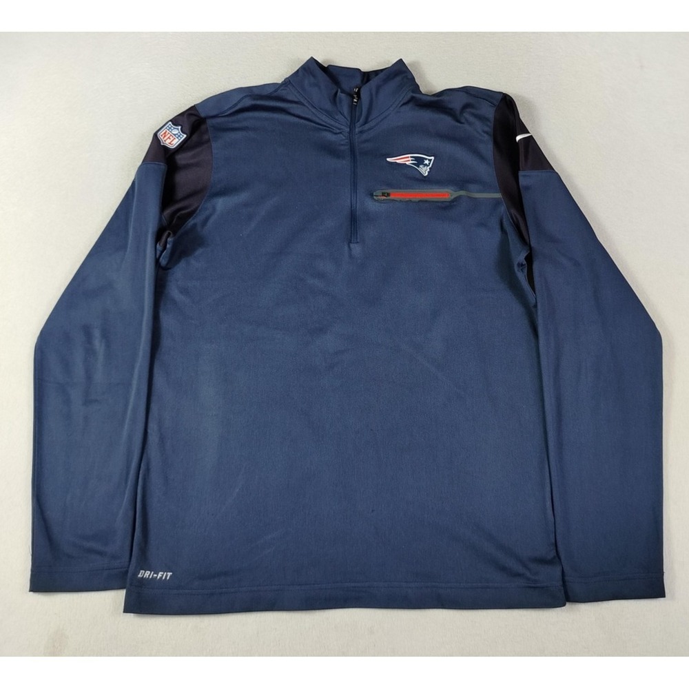 New England Patriots Shirt Mens Medium Blue NFL Nike Dri-FIT 1/4 Zip On‎ Field